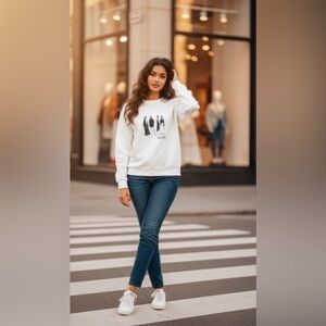 🤍 LCW Casual Fashion Illustration Sweatshirt | White | Size L